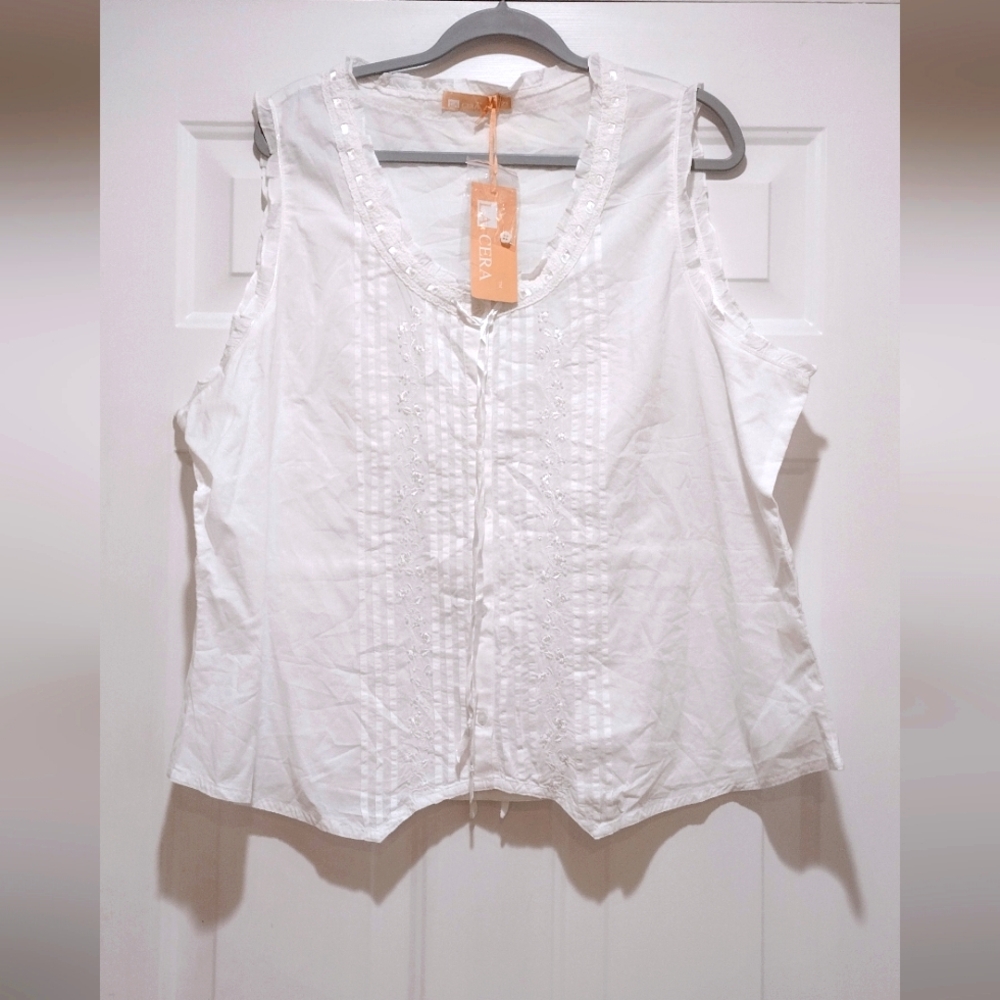 NWT LACERA Romantic Feminine Lace Embroidered White Blouse Size 2X